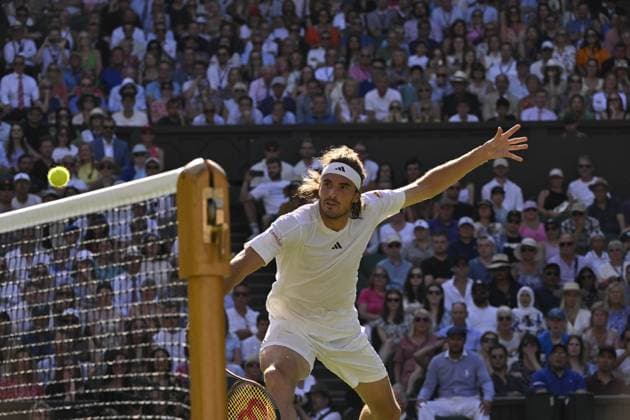 Tennis : Wimbledon 2023 - Angleterre - Stefano Tsitsipas - Grece Tennis : Wimbledon 2023 - Angleterre- 07 07 23 ChrysleneCaillaud Panoramic  