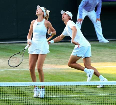 Mandatory Credit: Photo by Javier Garcia Shutterstock (13995928it) Katie Boulter and Alex De Minaur during their Mixed Doubles fiest round match Wimbledon Tennis Championships, Day 5, The All England Lawn Tennis and Croquet Club, London, UK - 07 Jul 2023 Wimbledon Tennis Championships, Day 5, The All England Lawn Tennis and Croquet Club, London, UK - 07 Jul 2023  Copyright: xJavierxGarcia Shutterstockx 13995928it