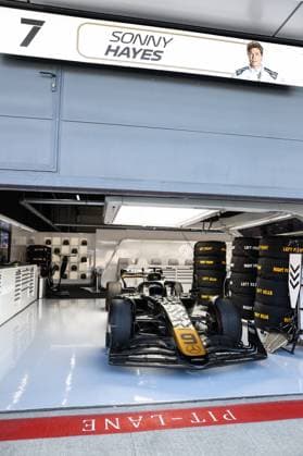 09 PEARCE Joshua, Modified F2 car prepared by Mercedes Applied Science and Carlin for the fictional Apex APXGP team in the F1 movie by Apple Studios Bruckheimer Films, garage, box, during the 2023 Formula 1 Aramco British Grand Prix, 10th round of the 2023 Formula One World Championship, WM, Weltmeisterschaft from July 7 to 9, 2023 on the Silverstone Circuit, in Silverstone, United Kingdom - F1 - BRITISH GRAND PRIX 2023 DPPI Panoramic 00123024_AV6_2852