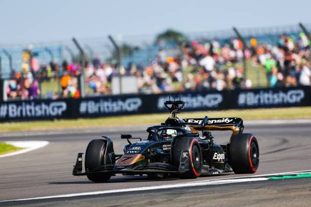 The modified F2 car prepared by Mercedes Applied Science and Carlin driven by the actor Brad Pitt playing HAYES Sonny, for the fictional Apex APXGP team in the F1 movie by Apple Studios Bruckheimer Films, action with onboard film cameras during the 2023 Formula 1 Aramco British Grand Prix, 10th round of the 2023 Formula One World Championship, WM, Weltmeisterschaft from July 7 to 9, 2023 on the Silverstone Circuit, in Silverstone, United Kingdom - F1 - BRITISH GRAND PRIX 2023 DPPI Panoramic  00123024_AV3_4036 