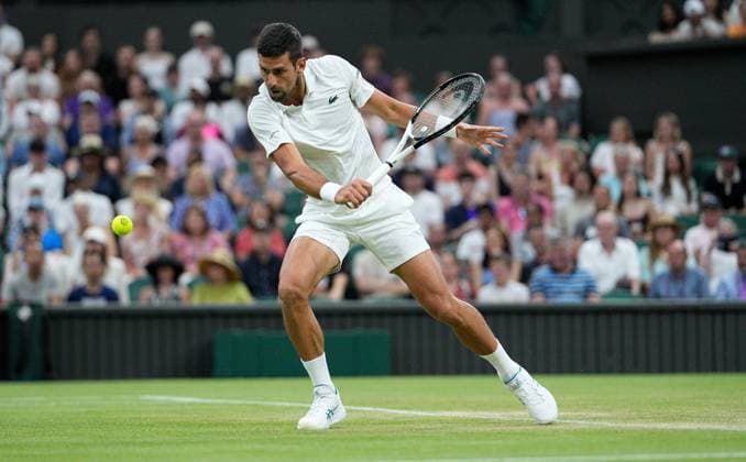 Mandatory Credit: Photo by Dave Shopland Shutterstock (13995926ab) Novak Djokovic in action against Stan Wawrinka Wimbledon Tennis Championships, Day 5, The All England Lawn Tennis and Croquet Club, London, UK - 07 Jul 2023 Wimbledon Tennis Championships, Day 5, The All England Lawn Tennis and Croquet Club, London, UK - 07 Jul 2023  Copyright: xDavexShopland Shutterstockx 13995926ab