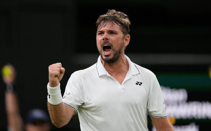 Mandatory Credit: Photo by Dave Shopland Shutterstock (13995926br) Stan Wawrinka celebrates taking the third set vs Novak Djokovic to a tie break Wimbledon Tennis Championships, Day 5, The All England Lawn Tennis and Croquet Club, London, UK - 07 Jul 2023 Wimbledon Tennis Championships, Day 5, The All England Lawn Tennis and Croquet Club, London, UK - 07 Jul 2023  Copyright: xDavexShopland Shutterstockx 13995926br