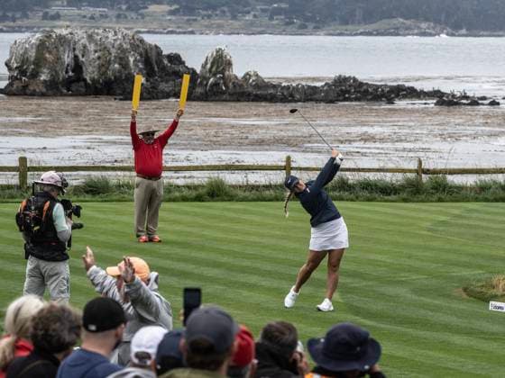 Bailey Tardy tees of on the 18th hole in round two of the Women s U.S. Open at Pebble Beach, California on Friday, July 7, 2023.  PBP2023070716 TERRYxSCHMITT