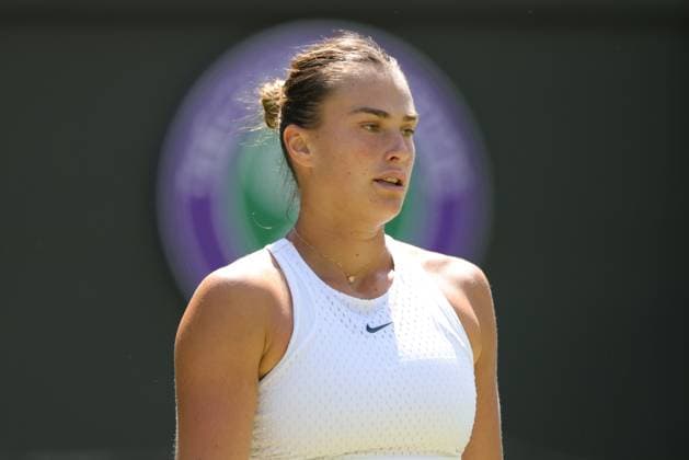 Aryna Sabalenka, BLR, during rain delayed second round of 2023 All England Lawn Tennis Championships at Wimbledon, womens singles, London, 07 07 2023