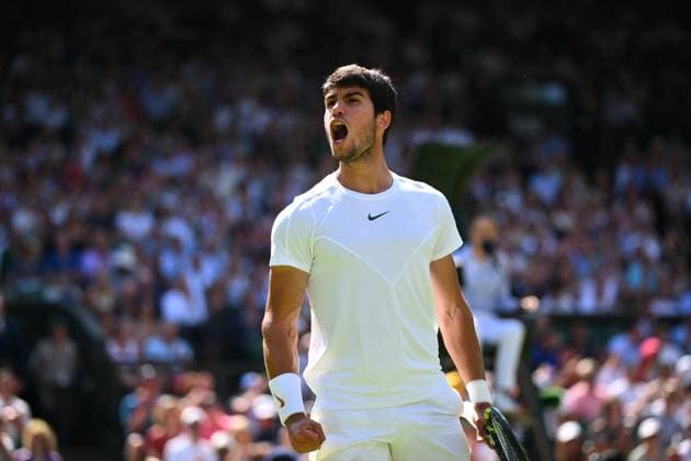 Wimbledon Championships Day 5 Carlos Alcaraz (ESP) during his second round match at the 2023 Wimbledon Championships at the AELTC in London, UK, on July 7, 2023. Photo by Corinne Dubreuil ABACAPRESS.COM London United Kingdom  Copyright: xDubreuilxCorinne ABACAx 859923_059 DubreuilxCorinne ABACAx 859923_059