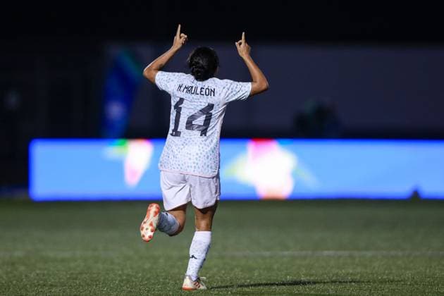 RECORD DATE NOT STATED JCC San Salvador 2023 Venezuela vs Mexico Final Gold Medal Maria Mauleon celebrates her goal 1-2 of Mexico during the game Venezuela vs Mexico (Mexican national team, Nationalteam , corresponding to Final Gold Medal of Womens Soccer at the Central American and Caribbean Games San Salvador 2023, at Las Delicias National Stadium, on July 07, 2023. <br><br> Maria Mauleon celebra su gol 1-2 de Mexico durante el partido Venezuela vs Mexico (Seleccion Mexicana), correspondiente a Final por Medalla de Oro del Futbol Femenino en los Juegos Centroamericanos y del Caribe San Salvador 2023, en el Estadio Nacional Las Delicias, el 07 de Julio de 2023. SAN SALVADOR SAN SALVADOR EL SALVADOR  Copyright: xUlisesxNaranjox 20230707232042_JCC_23_W_VEN_MEX_MAULEON88