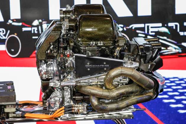 Mercedes AMG F1 Team W14, mechanical detail AMG High-Performance Powertrains during the 2023 Formula 1 Aramco British Grand Prix, 10th round of the 2023 Formula One World Championship, WM, Weltmeisterschaft from July 7 to 9, 2023 on the Silverstone Circuit, in Silverstone, United Kingdom - F1 - BRITISH GRAND PRIX 2023 DPPI Panoramic  00123024__R3_9405 