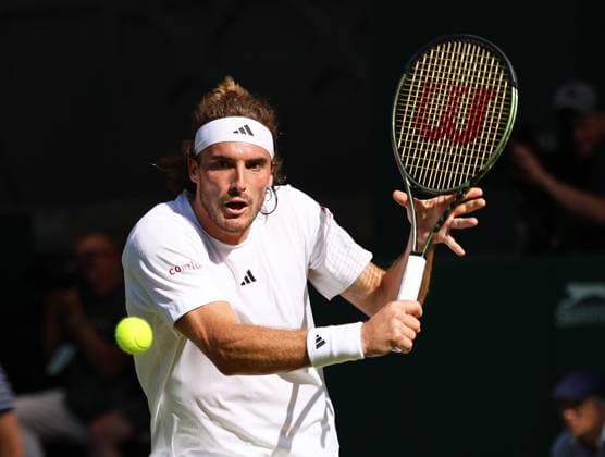 TENNIS - Wimbledon 2023 LONDON,ENGLAND,08.JUL.23 - TENNIS - ATP, Tennis Herren World Tour, Wimbledon, Grand Slam. Image shows Stefanos Tsitsipas (GRE).  GEPAxpictures xAlanxGrieves