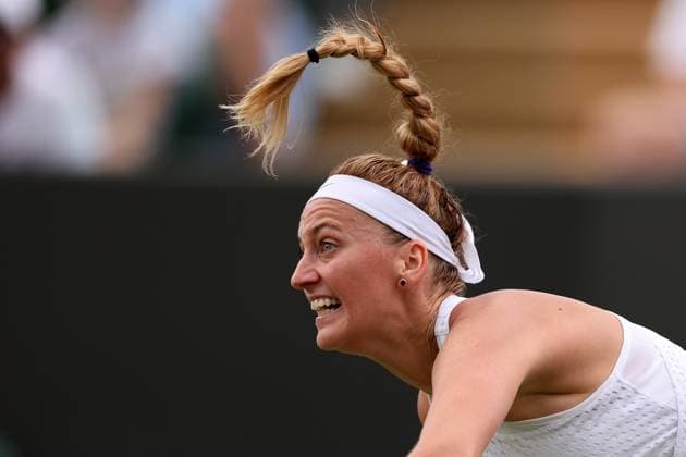 8th July 2023; All England Lawn Tennis and Croquet Club, London, England: Wimbledon Tennis Tournament; Petra Kvitova serves to Natalija Stevanovic  ActionPlus12528427 ShaunxBrooks