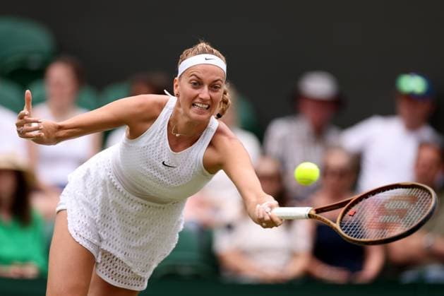 8th July 2023; All England Lawn Tennis and Croquet Club, London, England: Wimbledon Tennis Tournament; Petra Kvitova plays a volley at the net to Natalija Stevanovic  ActionPlus12528429 ShaunxBrooks