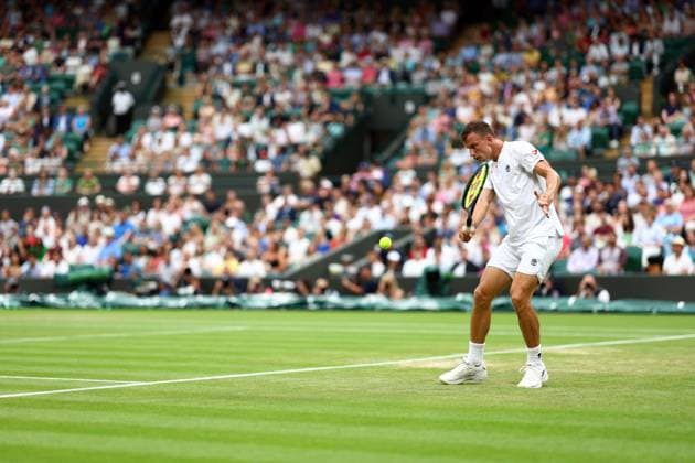 Mandatory Credit: Photo by Simon Dael Shutterstock (14001530av) Marton Fucsovics during his third round match Wimbledon Tennis Championships, Day 6, The All England Lawn Tennis and Croquet Club, London, UK - 08 Jul 2023 Wimbledon Tennis Championships, Day 6, The All England Lawn Tennis and Croquet Club, London, UK - 08 Jul 2023  Copyright: xSimonxDael Shutterstockx 14001530av