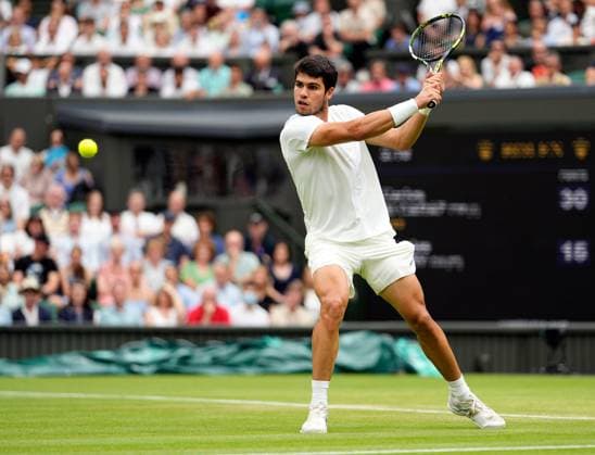 Mandatory Credit: Photo by Dave Shopland Shutterstock (14001531an) Carlos Alcaraz during his third round match Wimbledon Tennis Championships, Day 6, The All England Lawn Tennis and Croquet Club, London, UK - 08 Jul 2023 Wimbledon Tennis Championships, Day 6, The All England Lawn Tennis and Croquet Club, London, UK - 08 Jul 2023  Copyright: xDavexShopland Shutterstockx 14001531an