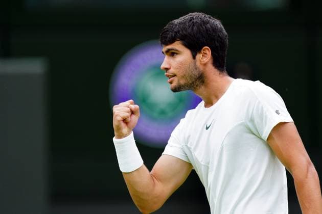 Mandatory Credit: Photo by Javier Garcia Shutterstock (14001532aj) Carlos Alcaraz during his third round match Wimbledon Tennis Championships, Day 6, The All England Lawn Tennis and Croquet Club, London, UK - 08 Jul 2023 Wimbledon Tennis Championships, Day 6, The All England Lawn Tennis and Croquet Club, London, UK - 08 Jul 2023  Copyright: xJavierxGarcia Shutterstockx 14001532aj