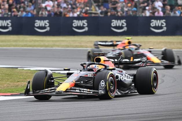 8th July 2023: Silverstone Circuit, Northamptonshire, England: Formula 1 2023 Aramco British F1 Grand Prix: Qualifying Day; Max Verstappen of the Red Bull Racing team followed by Sergio Perez of the Red Bull Racing team during the third practice session  ActionPlus12528618 SimonxWest
