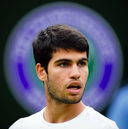 Mandatory Credit: Photo by Javier Garcia Shutterstock (14001532bd) Carlos Alcaraz during his third round match Wimbledon Tennis Championships, Day 6, The All England Lawn Tennis and Croquet Club, London, UK - 08 Jul 2023 Wimbledon Tennis Championships, Day 6, The All England Lawn Tennis and Croquet Club, London, UK - 08 Jul 2023  Copyright: xJavierxGarcia Shutterstockx 14001532bd