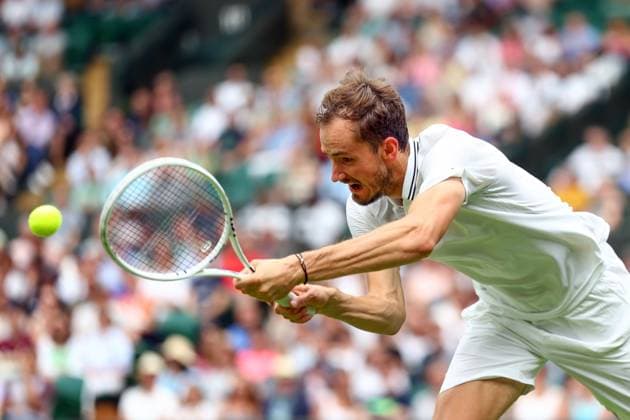 Mandatory Credit: Photo by Simon Dael Shutterstock (14001530bj) Daniil Medvedev during his third round match Wimbledon Tennis Championships, Day 6, The All England Lawn Tennis and Croquet Club, London, UK - 08 Jul 2023 Wimbledon Tennis Championships, Day 6, The All England Lawn Tennis and Croquet Club, London, UK - 08 Jul 2023  Copyright: xSimonxDael Shutterstockx 14001530bj