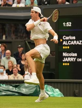 Tennis - 2023 Wimbledon Championships - Week One - Day Six - All England lawn Tennis & Racquet Club, Wimbledon - Saturday 8th Mens Singles- Carlo Alcaraz (ESP) v Nicolas Jarry (CHI) Nicolas Jarry (CHI) 