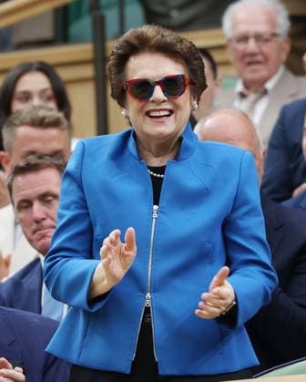 American tennis legend Billie Jean King receives applause on centre court on day six of the 2023 Wimbledon championships in London on Saturday, July 08, 2023.  LON2023070810 HUGOxPHILPOTT