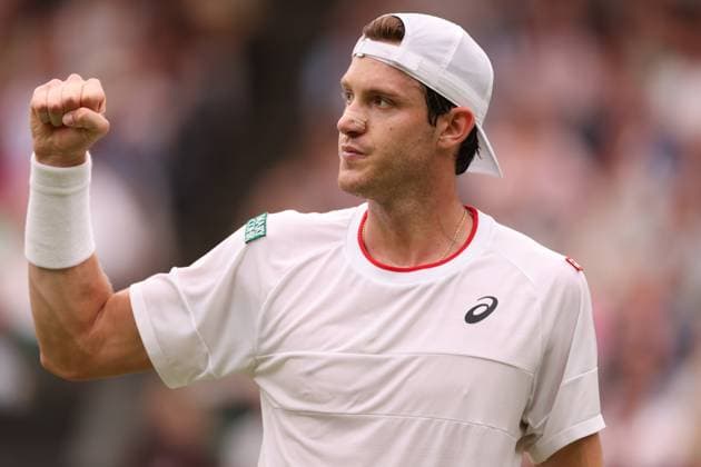 8th July 2023; All England Lawn Tennis and Croquet Club, London, England: Wimbledon Tennis Tournament; Nicolas Jerry celebrates a point during his match with Carlos Alcaraz  ActionPlus12528666 ShaunxBrooks