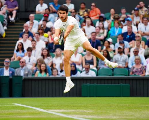 Mandatory Credit: Photo by Javier Garcia Shutterstock (14001532ei) Carlos Alcaraz during his third round match Wimbledon Tennis Championships, Day 6, The All England Lawn Tennis and Croquet Club, London, UK - 08 Jul 2023 Wimbledon Tennis Championships, Day 6, The All England Lawn Tennis and Croquet Club, London, UK - 08 Jul 2023  Copyright: xJavierxGarcia Shutterstockx 14001532ei