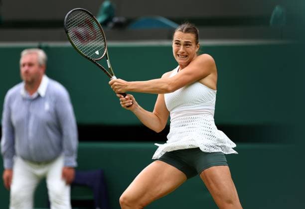 Mandatory Credit: Photo by Simon Dael Shutterstock (14001530ct) Aryna Sabalenka during her third round match Wimbledon Tennis Championships, Day 6, The All England Lawn Tennis and Croquet Club, London, UK - 08 Jul 2023 Wimbledon Tennis Championships, Day 6, The All England Lawn Tennis and Croquet Club, London, UK - 08 Jul 2023  Copyright: xSimonxDael Shutterstockx 14001530ct