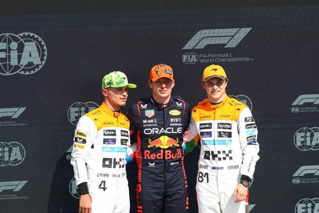 Formula 1 Championship - Formula 1 Aramco British Grand Prix 2023 - FP3 e Qualifying Pole position qualify celebration Verstappen Norris Piastri during Formula 1 Aramco British Grand Prix 2023 - FP3 e Qualifying, Formula 1 Championship in Silverstone, England, July 08 2023 Silverstone Silverstone circuit England Copyright: xAlessioxDexMarcox xLiveMediax LPS_994452