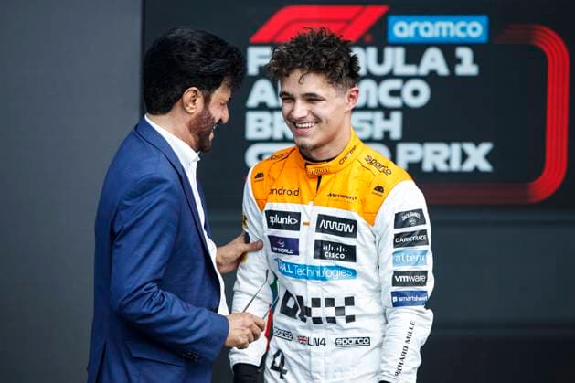 BEN SULAYEM Mohammed (uae), President of the FIA, portrait NORRIS Lando (gbr), McLaren F1 Team MCL60, portrait during the 2023 Formula 1 Aramco British Grand Prix, 10th round of the 2023 Formula One World Championship, WM, Weltmeisterschaft from July 7 to 9, 2023 on the Silverstone Circuit, in Silverstone, United Kingdom - F1 - BRITISH GRAND PRIX 2023 DPPI Panoramic 00123024__R3_9344A