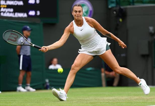 Mandatory Credit: Photo by Simon Dael Shutterstock (14001530db) Aryna Sabalenka during her third round match Wimbledon Tennis Championships, Day 6, The All England Lawn Tennis and Croquet Club, London, UK - 08 Jul 2023 Wimbledon Tennis Championships, Day 6, The All England Lawn Tennis and Croquet Club, London, UK - 08 Jul 2023  Copyright: xSimonxDael Shutterstockx 14001530db