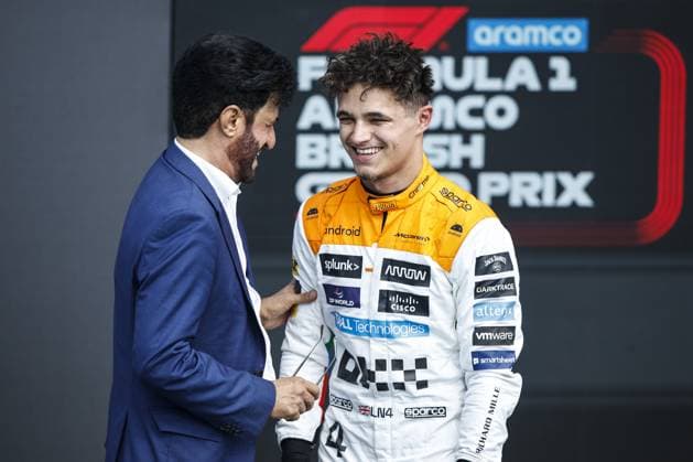 BEN SULAYEM Mohammed (uae), President of the FIA, portrait NORRIS Lando (gbr), McLaren F1 Team MCL60, portrait during the 2023 Formula 1 Aramco British Grand Prix, 10th round of the 2023 Formula One World Championship, WM, Weltmeisterschaft from July 7 to 9, 2023 on the Silverstone Circuit, in Silverstone, United Kingdom Copyright: xXavixBonilla DPPI IPAxSportx xipx xIPAxSportx 0 IPA_IPA39120686