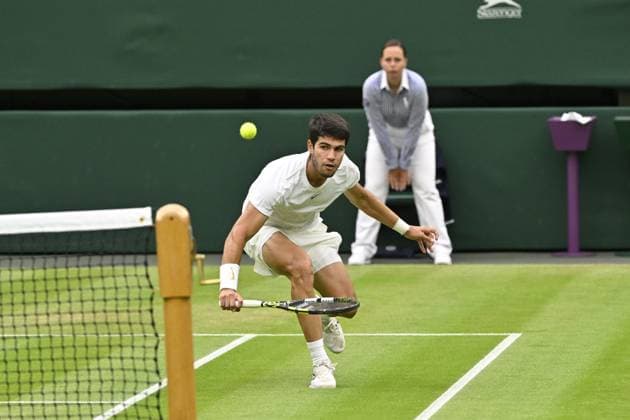 Tennis : Wimbledon 2023 - Angleterre - Carlos Alcaraz - Espagne Tennis : Wimbledon 2023 - Angleterre- 08 07 23 ChrysleneCaillaud Panoramic  