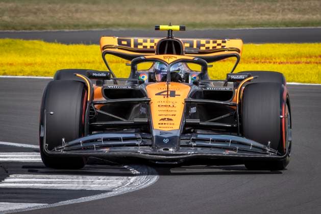 8th July 2023: Silverstone Circuit, Northamptonshire, England: Formula 1 2023 Aramco British F1 Grand Prix: Qualifying Day; Lando Norris in his McLaren F1 Team McLaren-Mercedes MCL60 as the track dries out in qualifying sessions  ActionPlus12528720 TimxWilliams