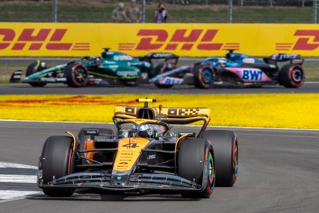 8th July 2023: Silverstone Circuit, Northamptonshire, England: Formula 1 2023 Aramco British F1 Grand Prix: Qualifying Day; Lando Norris in his McLaren F1 Team McLaren-Mercedes MCL60 as the track dries out in qualifying sessions  ActionPlus12528722 TimxWilliams