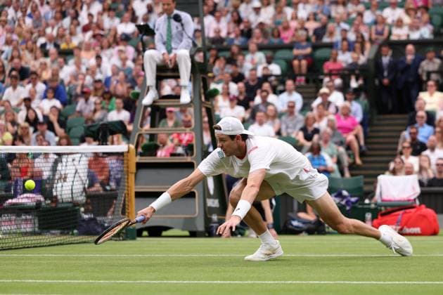 8th July 2023; All England Lawn Tennis and Croquet Club, London, England: Wimbledon Tennis Tournament; Nicolas Jerry fails to return a drop shot from Carlos Alcaraz  ActionPlus12528766 ShaunxBrooks