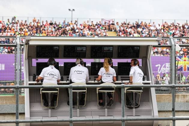 pitwall fictional engineers of the APEX APXGP team for the F1 movie by Apple Studios Bruckheimer Films, illustration during the 2023 Formula 1 Aramco British Grand Prix, 10th round of the 2023 Formula One World Championship, WM, Weltmeisterschaft from July 7 to 9, 2023 on the Silverstone Circuit, in Silverstone, United Kingdom - F1 - BRITISH GRAND PRIX 2023 DPPI Panoramic  00123024_AV6_4495 