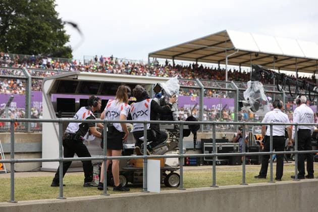 APEX APXGP backstage of the Team crew filming on the pitwall for the F1 movie by Apple Studios Bruckheimer Films during the 2023 Formula 1 Aramco British Grand Prix, 10th round of the 2023 Formula One World Championship, WM, Weltmeisterschaft from July 7 to 9, 2023 on the Silverstone Circuit, in Silverstone, United Kingdom - F1 - BRITISH GRAND PRIX 2023 DPPI Panoramic  00123024_AV6_4503 