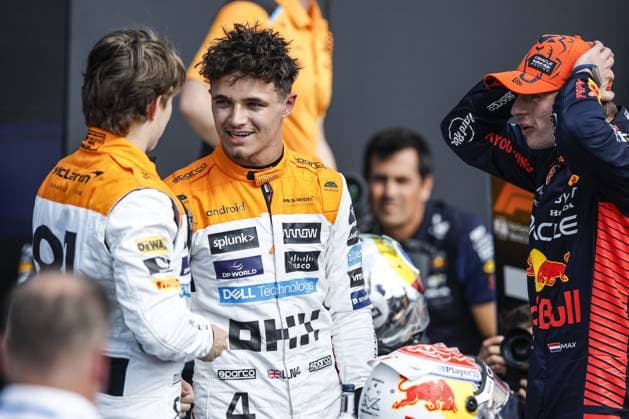 PIASTRI Oscar (aus), McLaren F1 Team MCL60, portrait NORRIS Lando (gbr), McLaren F1 Team MCL60, portrait VERSTAPPEN Max (ned), Red Bull Racing RB19, portrait during the 2023 Formula 1 Aramco British Grand Prix, 10th round of the 2023 Formula One World Championship, WM, Weltmeisterschaft from July 7 to 9, 2023 on the Silverstone Circuit, in Silverstone, United Kingdom - F1 - BRITISH GRAND PRIX 2023 DPPI Panoramic 00123024__R3_9310