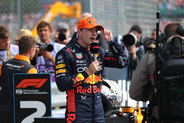 July 8, 2023, Silverstone, Englan, Great Britain: Pole position celebration. Max Verstappen (NED) Redbull Racing RB19..during FORMULA 1 ARAMCO BRITISH GRAND PRIX 2023 - jUL7-9 Silverstone, Great Britain Silverstone Great Britain - ZUMAm217 20230708_zsp_m217_310 Copyright: xAlessioxDexMarcox