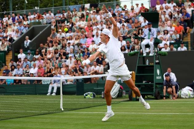 Mandatory Credit: Photo by Ella Ling Shutterstock (14001529bb) Holger Rune during his third round match Wimbledon Tennis Championships, Day 6, The All England Lawn Tennis and Croquet Club, London, UK - 08 Jul 2023 Wimbledon Tennis Championships, Day 6, The All England Lawn Tennis and Croquet Club, London, UK - 08 Jul 2023  Copyright: xEllaxLing Shutterstockx 14001529bb