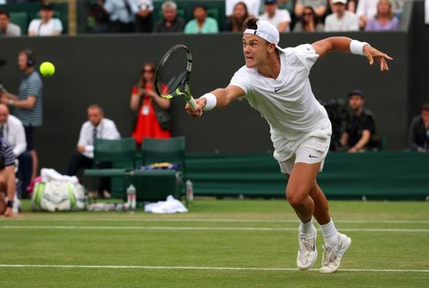 Mandatory Credit: Photo by Ella Ling Shutterstock (14001529bh) Holger Rune during his third round match Wimbledon Tennis Championships, Day 6, The All England Lawn Tennis and Croquet Club, London, UK - 08 Jul 2023 Wimbledon Tennis Championships, Day 6, The All England Lawn Tennis and Croquet Club, London, UK - 08 Jul 2023  Copyright: xEllaxLing Shutterstockx 14001529bh