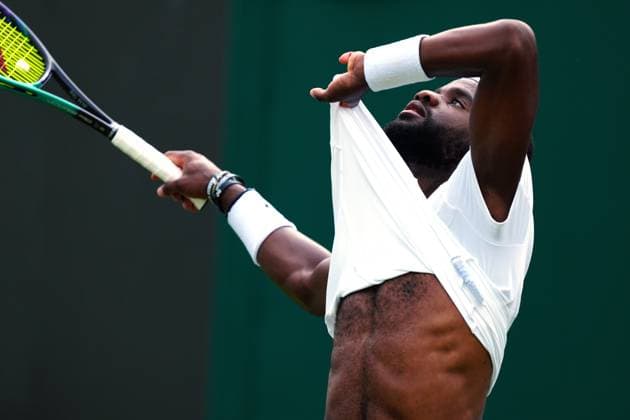 Mandatory Credit: Photo by Javier Garcia Shutterstock (14001532gu) Frances Tiafoe during his third round match Wimbledon Tennis Championships, Day 6, The All England Lawn Tennis and Croquet Club, London, UK - 08 Jul 2023 Wimbledon Tennis Championships, Day 6, The All England Lawn Tennis and Croquet Club, London, UK - 08 Jul 2023  Copyright: xJavierxGarcia Shutterstockx 14001532gu