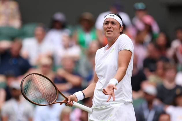 8th July 2023; All England Lawn Tennis and Croquet Club, London, England: Wimbledon Tennis Tournament; Womens singles match of 32, Ons Jabeur versus Bianca Andreescu as Jabeur frustrated at her play  ActionPlus12528812 ShaunxBrooks