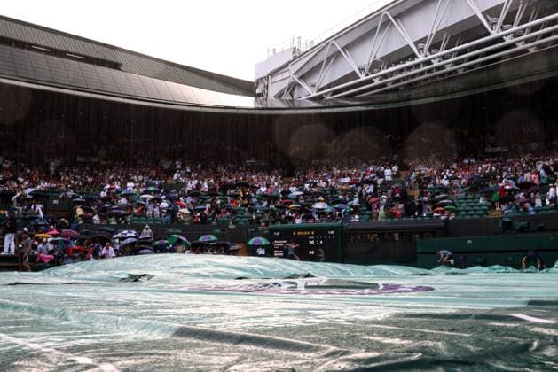 Mandatory Credit: Photo by Simon Dael Shutterstock (14001530ez) The covers are brought on over Court No. 1 as the rain falls Wimbledon Tennis Championships, Day 6, The All England Lawn Tennis and Croquet Club, London, UK - 08 Jul 2023 Wimbledon Tennis Championships, Day 6, The All England Lawn Tennis and Croquet Club, London, UK - 08 Jul 2023  Copyright: xSimonxDael Shutterstockx 14001530ez