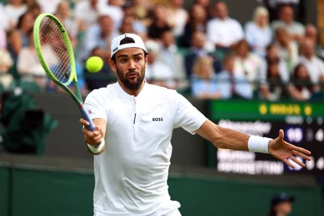 Mandatory Credit: Photo by Simon Dael Shutterstock (14001530fe) Matteo Berrettini during his third round match Wimbledon Tennis Championships, Day 6, The All England Lawn Tennis and Croquet Club, London, UK - 08 Jul 2023 Wimbledon Tennis Championships, Day 6, The All England Lawn Tennis and Croquet Club, London, UK - 08 Jul 2023  Copyright: xSimonxDael Shutterstockx 14001530fe
