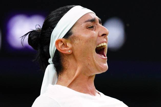 Mandatory Credit: Photo by Javier Garcia Shutterstock (14001532in) Ons Jabeur celebrates victory in her third round match Wimbledon Tennis Championships, Day 6, The All England Lawn Tennis and Croquet Club, London, UK - 08 Jul 2023 Wimbledon Tennis Championships, Day 6, The All England Lawn Tennis and Croquet Club, London, UK - 08 Jul 2023  Copyright: xJavierxGarcia Shutterstockx 14001532in