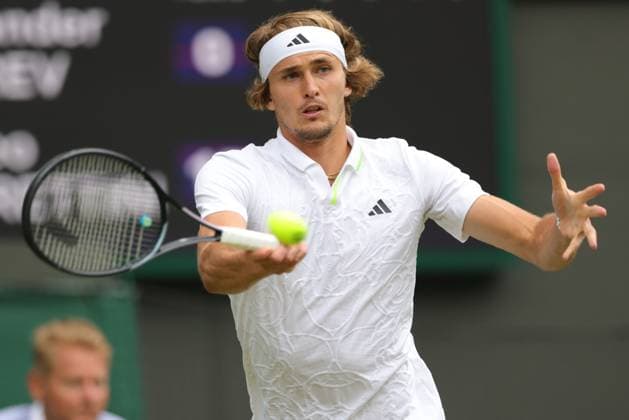 Alexander Zverev, GER, during third round of 2023 All England Lawn Tennis Championships at Wimbledon, gentlemens singles, London, 08 07 2023