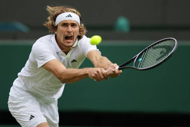 Alexander Zverev, GER, during third round of 2023 All England Lawn Tennis Championships at Wimbledon, gentlemens singles, London, 08 07 2023