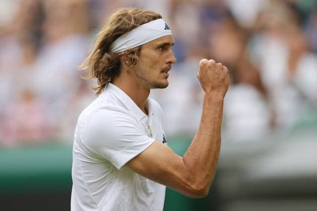Alexander Zverev, GER, during third round of 2023 All England Lawn Tennis Championships at Wimbledon, gentlemens singles, London, 08 07 2023