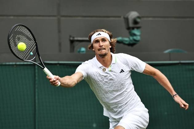 Alexander Zverev, GER, during third round of 2023 All England Lawn Tennis Championships at Wimbledon, gentlemens singles, London, 08 07 2023