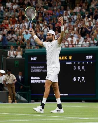 Matteo Berrettini ITA cheers after victory, jubilation, joy, emotion Tennis Wimbledon 2023 Grand Slam ITF ATP WTA AELTC London Great Britain 8 July 2023 Copyright: xJuergenxHasenkopfx