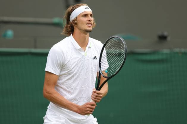 Alexander Zverev, GER, during third round of 2023 All England Lawn Tennis Championships at Wimbledon, gentlemens singles, London, 08 07 2023